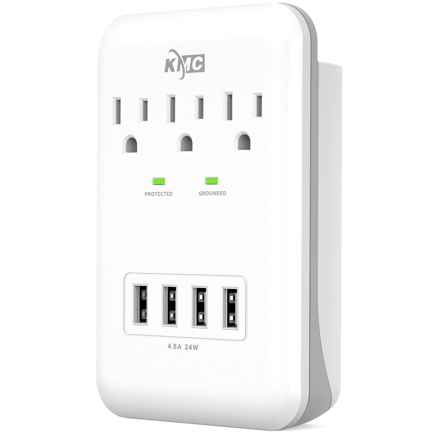 3-Outlet Wall Mount Surge Protector 900 Joules with 4.8 AMP USB Charging Ports, 4 USB Charging Ports and 1 Phone Holders for Home, School, Office, ETL