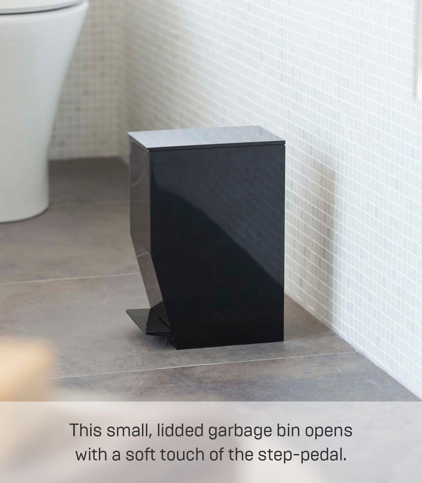 Home Sanitary Step Trash Can  Small Space Waste Bin For Bathroom Kitchen, Plastic, 1 lon  3.9 liters, Handles, Lid, No Assembly Req.