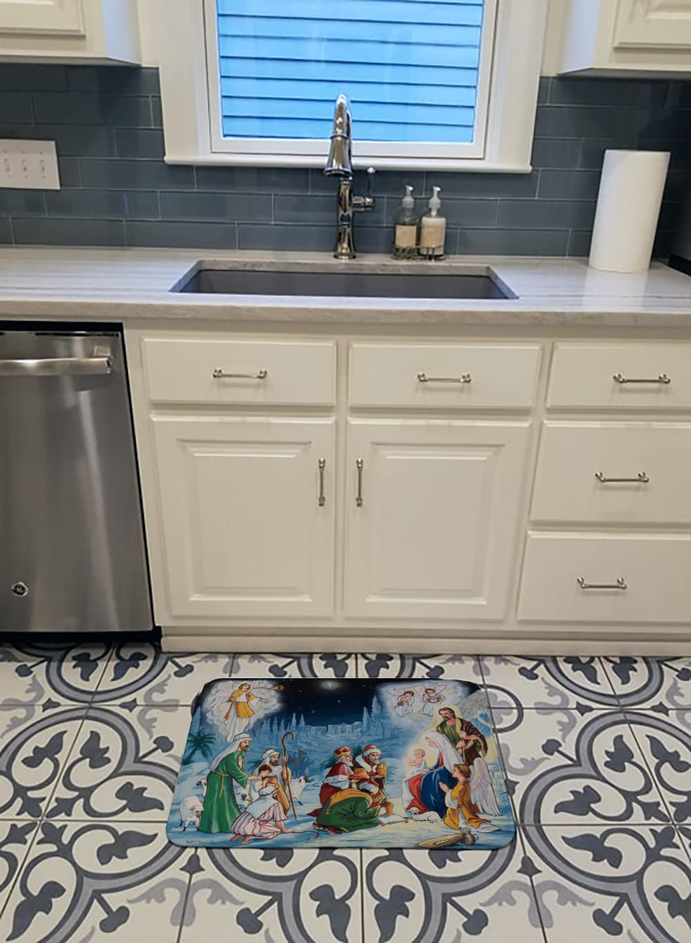 PJH3005RUG Nativity Born in Bethlehem Bath Mat Machine Washable Anti-Fatigue Memory Foam Kitchen Rug, 19 X 27, Multicolor