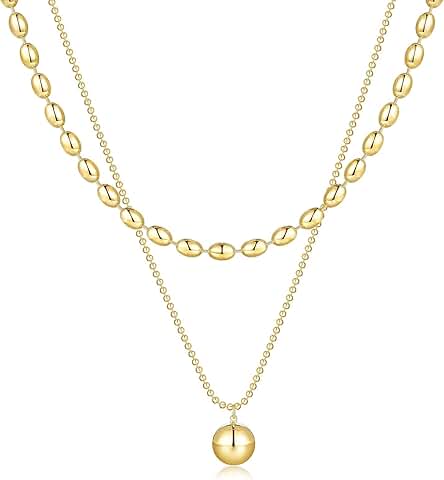 Gold Layered Beaded Necklace with Drop Pendant