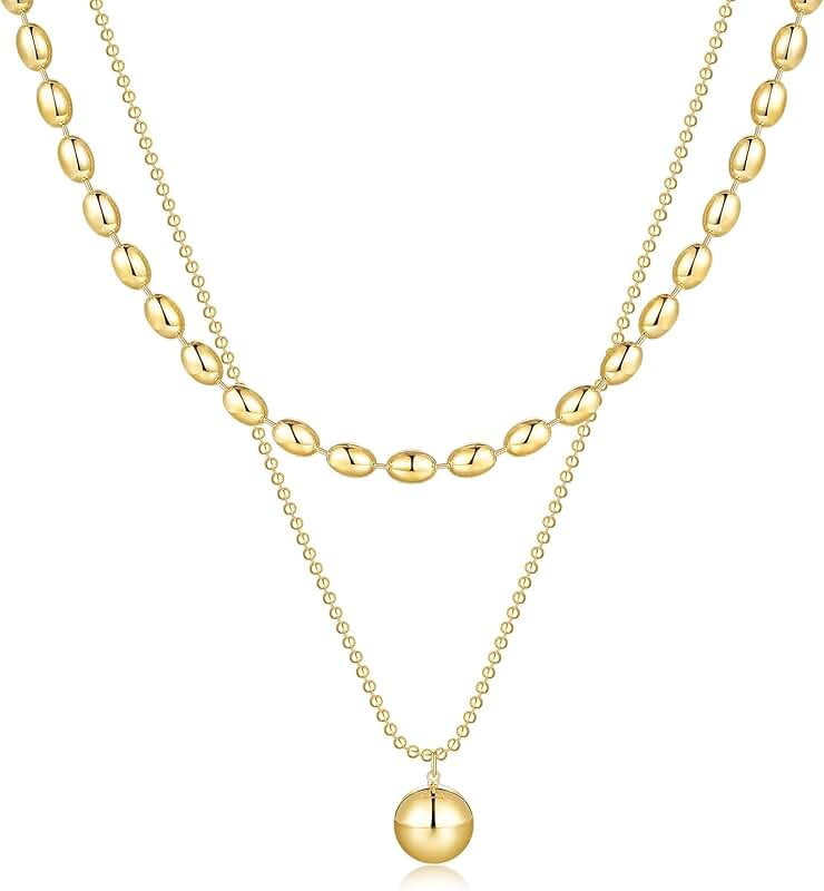 Gold Layered Beaded Necklace with Drop Pendant