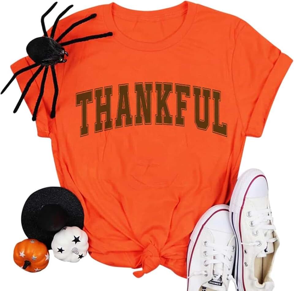 Thanksgiving Women's Casual Pumpkin Letter Print Tee