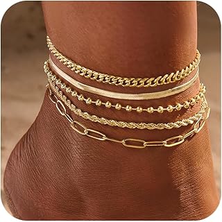 Set of 6 gold ankle bracelets for women
