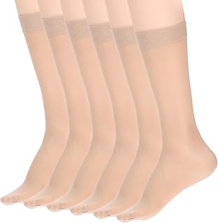 Six Pairs of Sheer Knee-High Stockings with Reinforced Toes