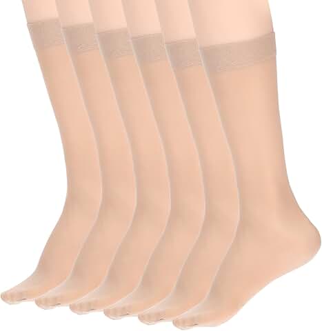 Six Pairs of Sheer Knee-High Stockings with Reinforced Toes