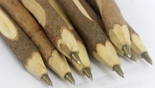 Set of 10 Vintage Wooden Ballpoint Pens