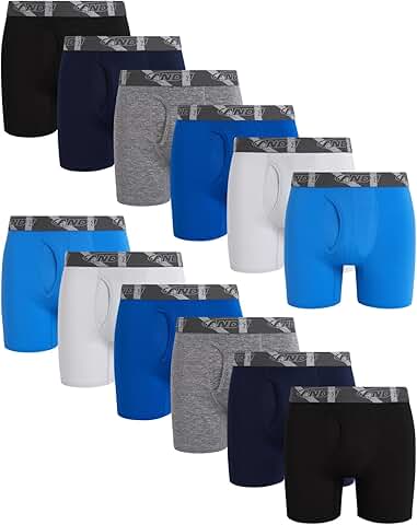 12 Pack Men's Boxer Briefs with Fly Pouch, 6-Inch Inseam