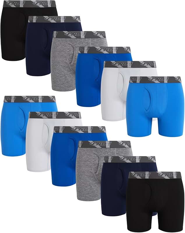 12 Pack Men's Boxer Briefs with Fly Pouch, 6-Inch Inseam