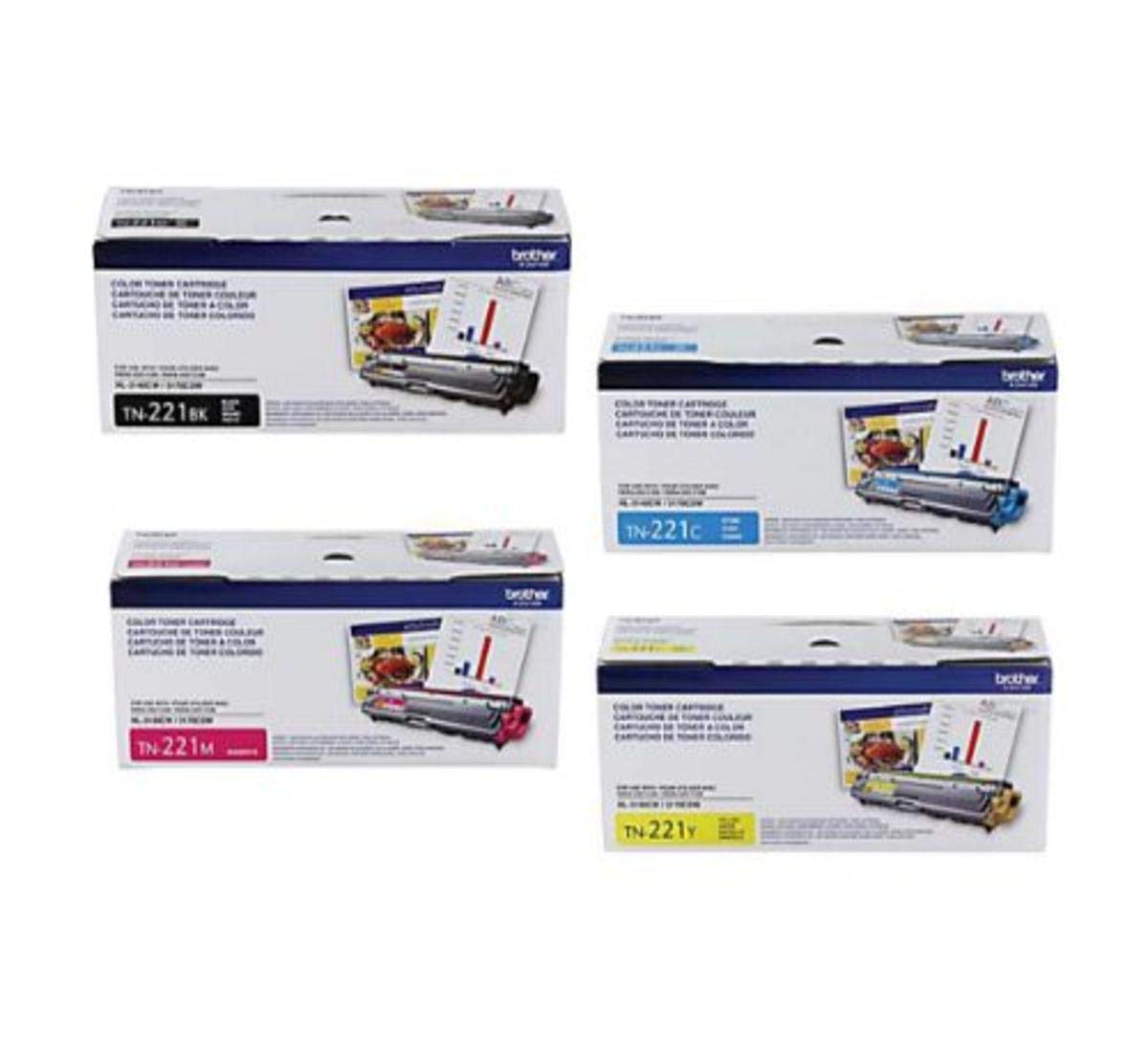 TN221BK, TN221C, TN221M, TN221Y (TN-221BK, TN-221C, TN-221M, TN-221Y) Black, Cyan, Magenta and Yellow Toner Cartridge Set