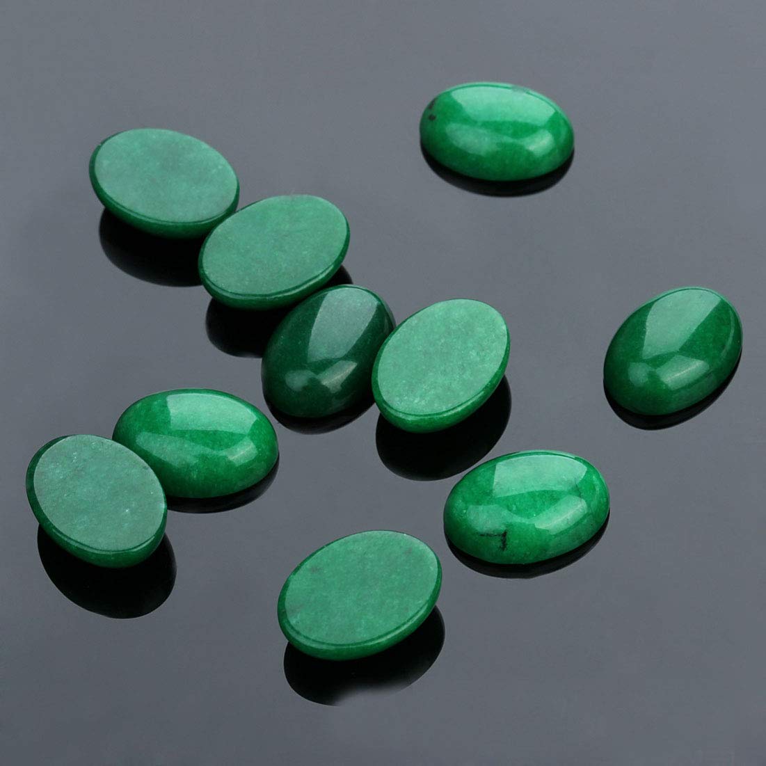 10pcs Green Jade Oval Cabochons for Jewelry Making
