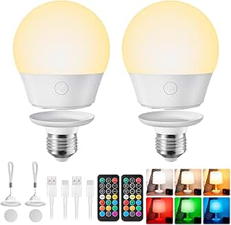 Rechargeable E26 Light Bulb with Remote, Timer, and Color Options