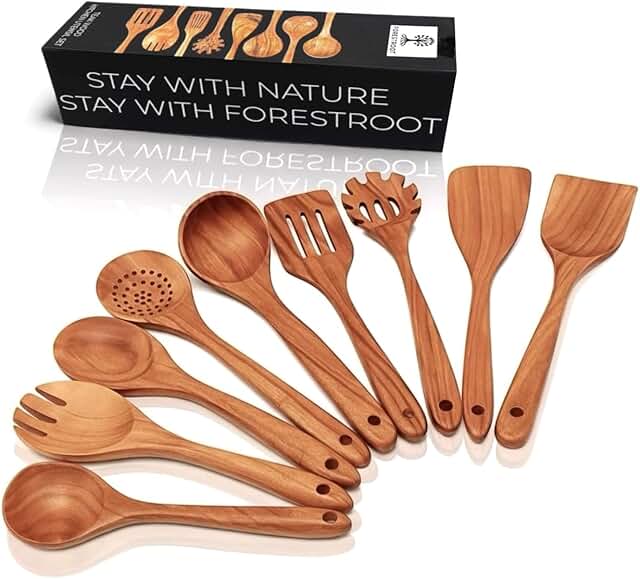 9-Piece Wooden Cooking Utensil Set for Kitchen