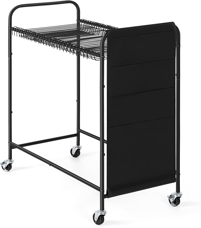 Rolling pants rack with 30 hangers for jeans and skirts