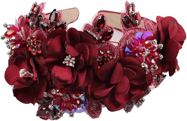 Wide flower headband with crystals and rhinestones