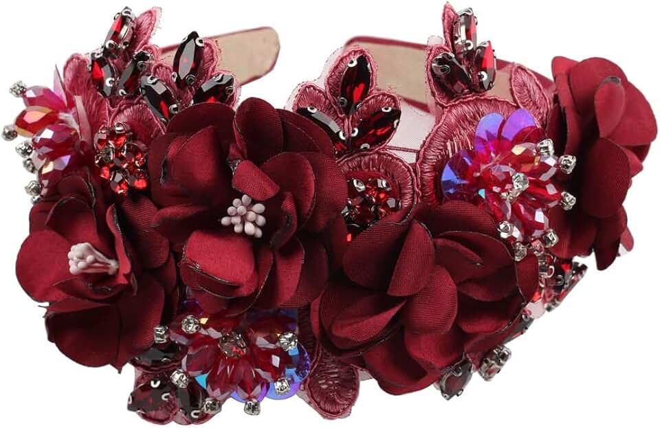 Wide flower headband with crystals and rhinestones