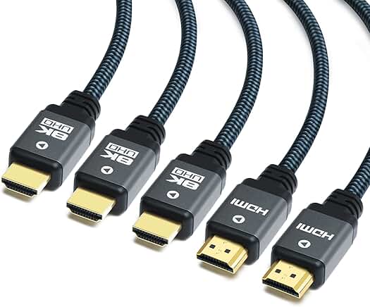 8K HDMI 2.1 Cable 15ft, 5 Pack, High Speed 48Gbps