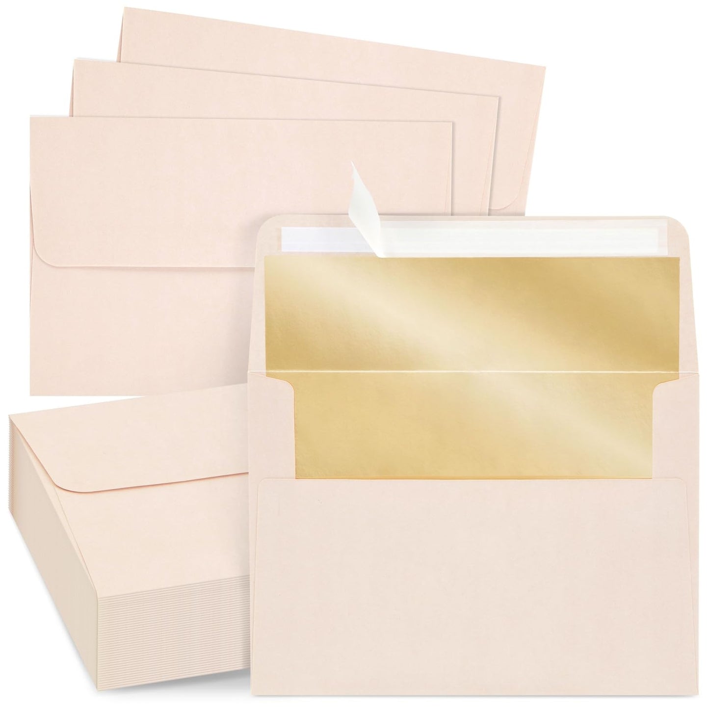 Pink A7 Envelopes with Bronze Foil Lining, 50 Pack