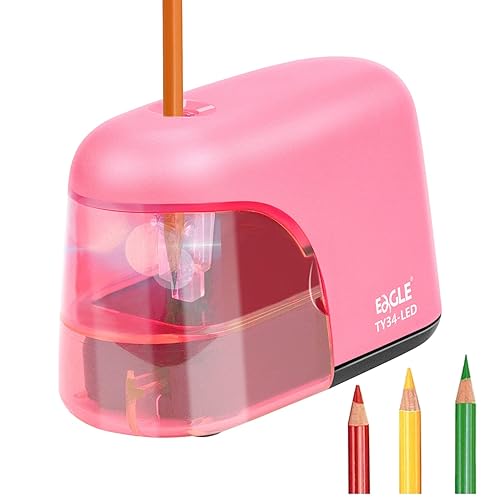 Pink battery-powered pencil sharpener with LED light