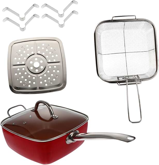4-Piece Non-Stick Frying Pan Set with Basket and Handle