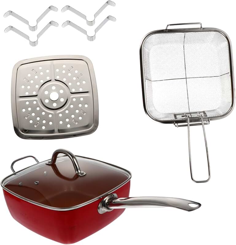4-Piece Non-Stick Frying Pan Set with Basket and Handle