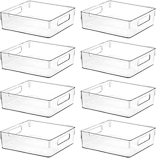 Clear plastic storage bins for home and kitchen organization