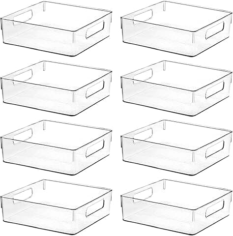 Clear plastic storage bins for home and kitchen organization