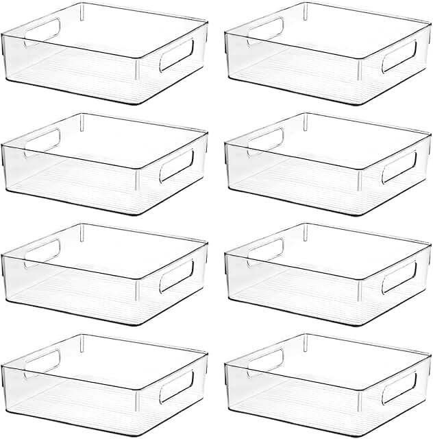 Clear plastic storage bins for home and kitchen organization