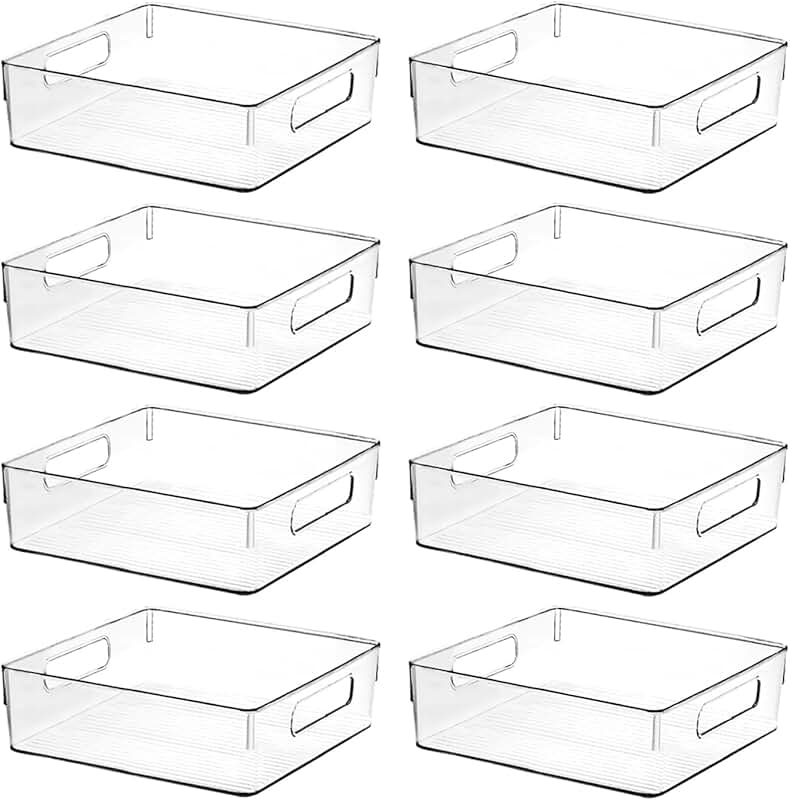 Clear plastic storage bins for home and kitchen organization