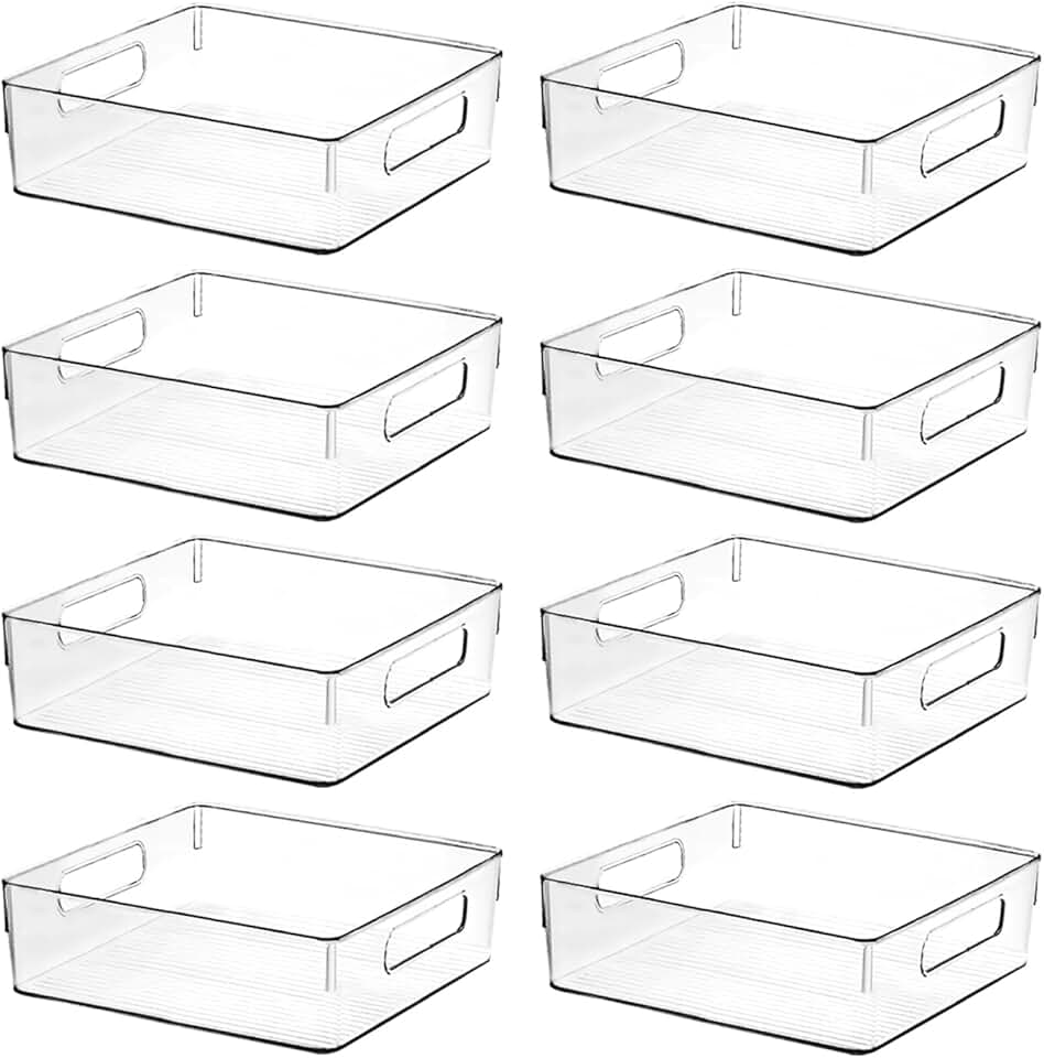 Clear plastic storage bins for home and kitchen organization