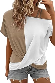 Women’s Twist Knot Color Block Cold Shoulder T-Shirt