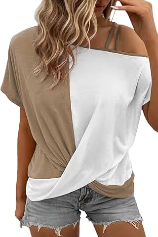 Women’s Twist Knot Color Block Cold Shoulder T-Shirt