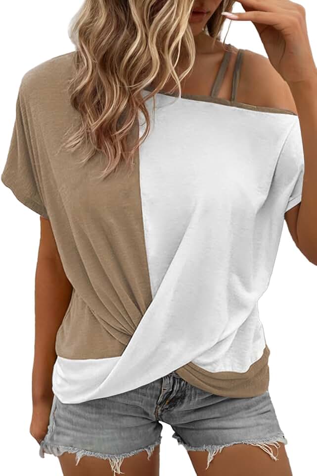 Women’s Twist Knot Color Block Cold Shoulder T-Shirt
