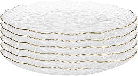 10-inch hammered glass dinner plate with gold rim