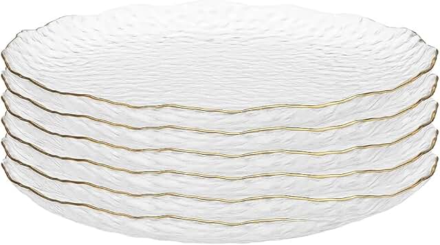 10-inch hammered glass dinner plate with gold rim