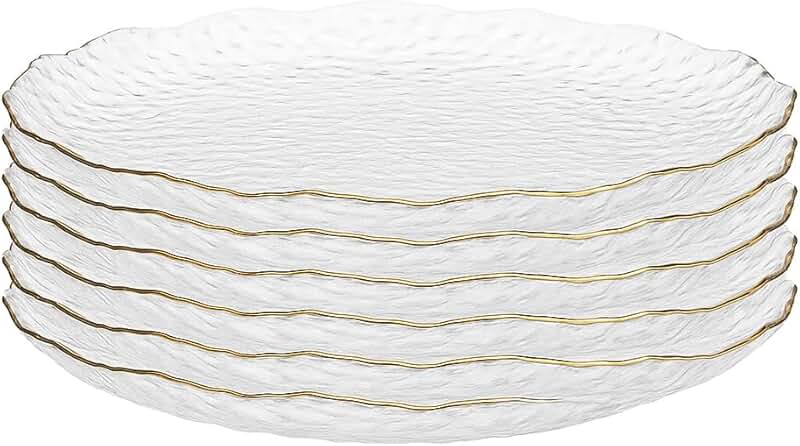 10-inch hammered glass dinner plate with gold rim