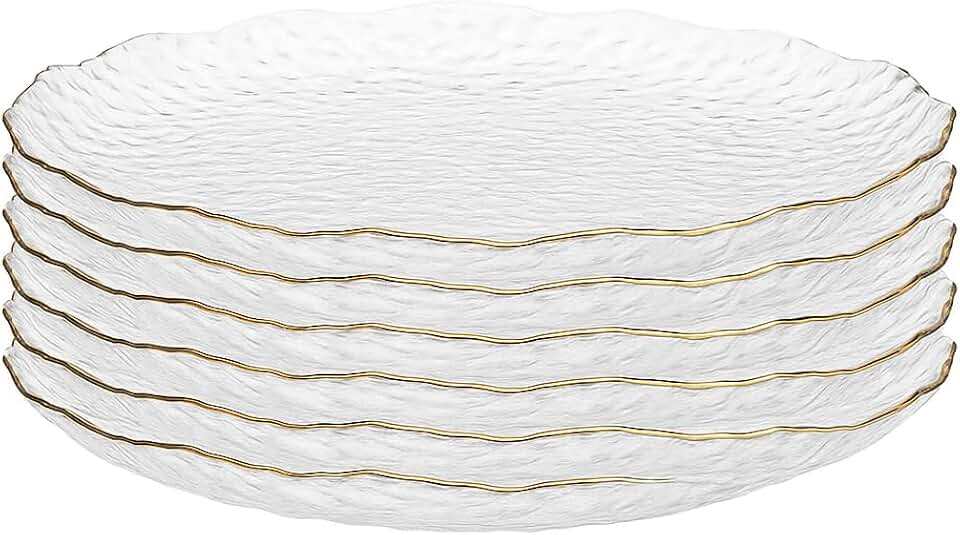 10-inch hammered glass dinner plate with gold rim