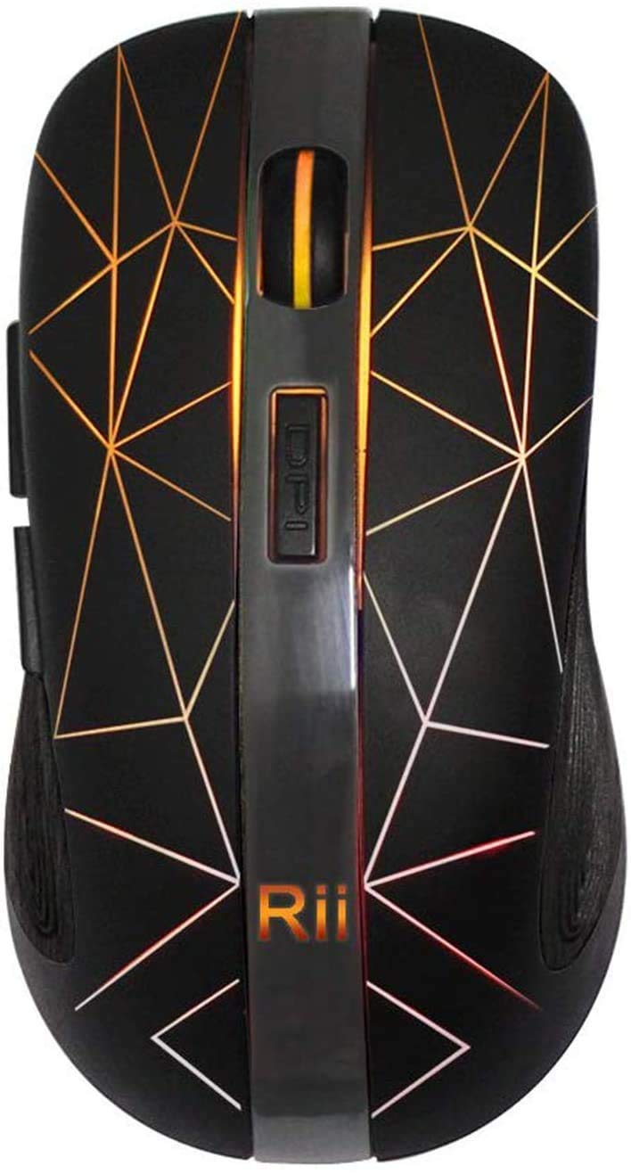 RM200 Wireless Mouse,2.4G Wireless Mouse 5 Buttons Rechargeable Mobile Optical Mouse with USB Nano Receiver,3 Adjustable DPI Levels,Colorful LED Lights for Notebook,PC,Computer-Black