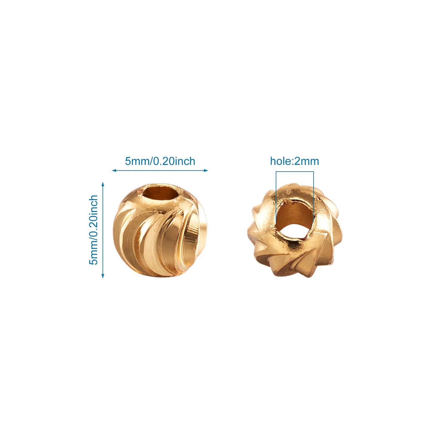 18K Gold Corrugated Round Beads for Jewelry Making