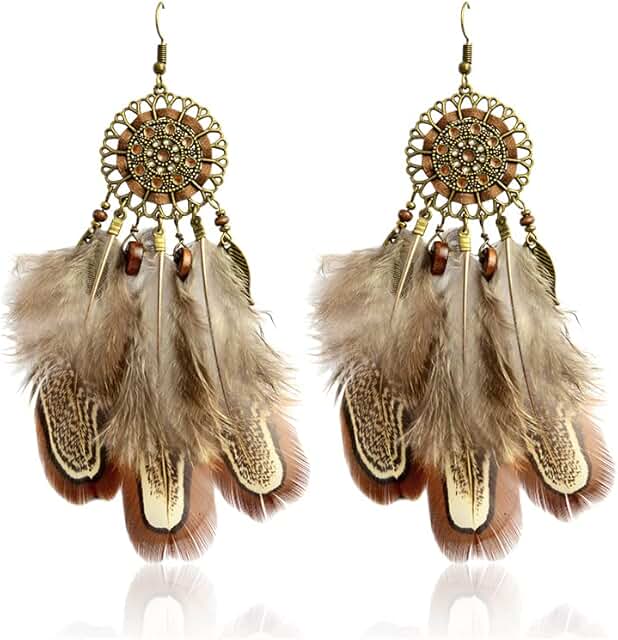 Native American Style Beaded Feather Dream Catcher Earrings