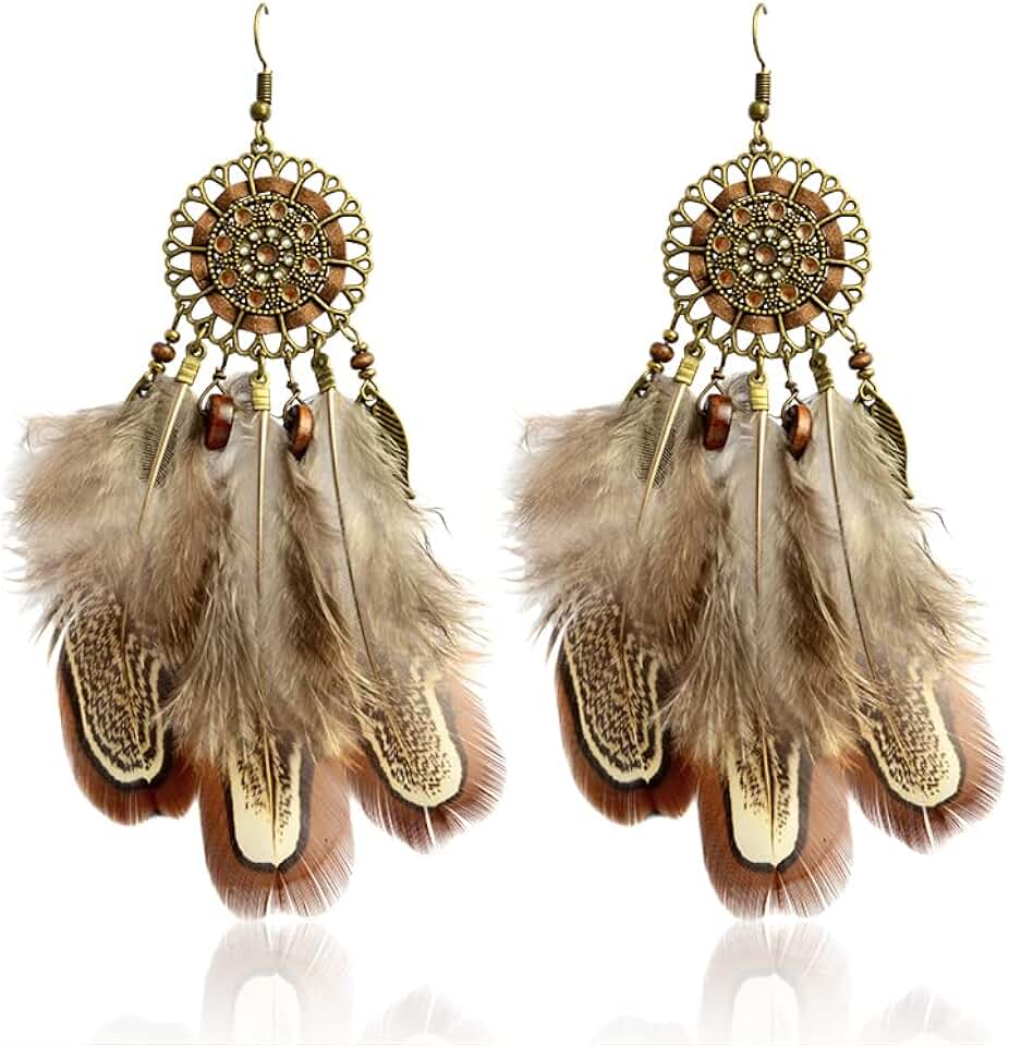 Native American Style Beaded Feather Dream Catcher Earrings