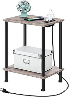 Side table with charging station and storage