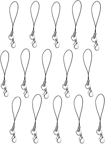 15 Black and Silver Cell Phone Strap with Hooks
