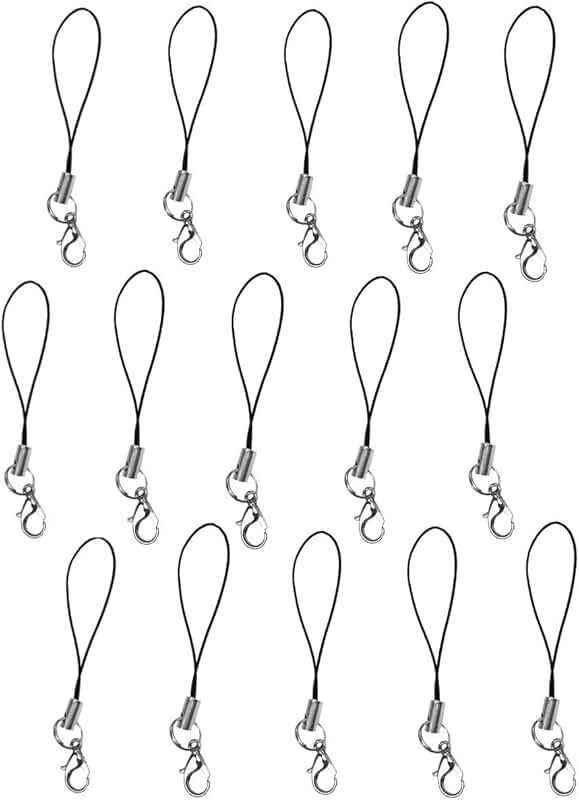 15 Black and Silver Cell Phone Strap with Hooks