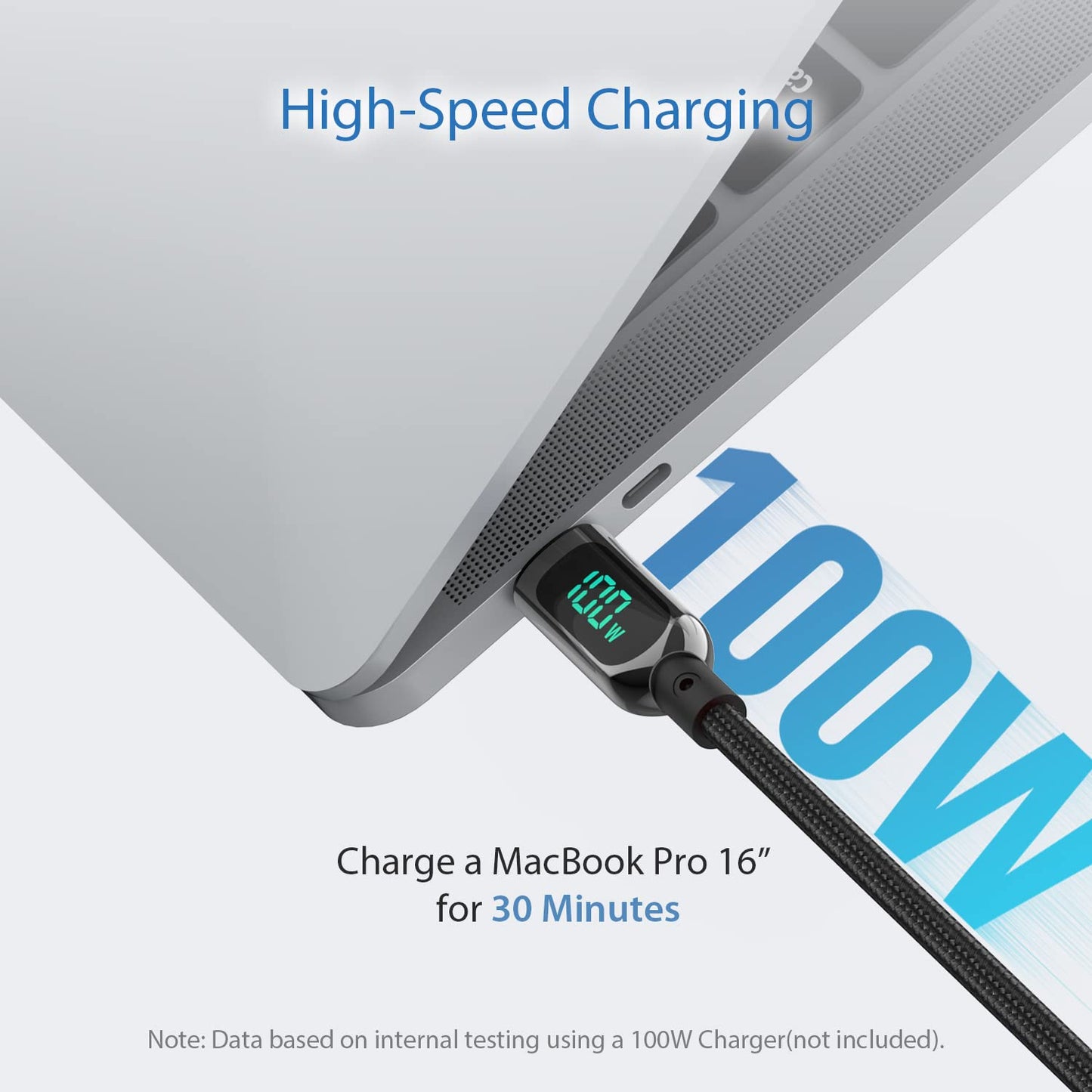 100W 4ft USB C to USB C Cable Fast Charge, Nylon Braided Type-C Cable with LED Display for lPad Air/lPad Pro, MacBook Pro, Samsung Galaxy S21/S10/S9/Plus (Black))