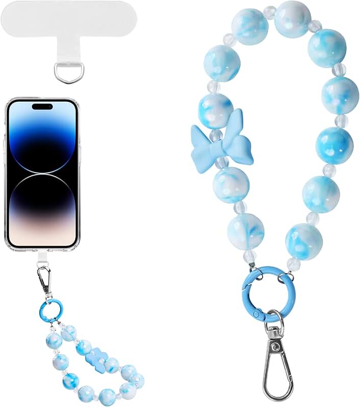 Blue beaded phone wrist strap for women