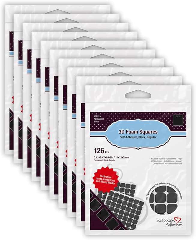 Set of 10 black 3D foam squares, 1/2 inch each