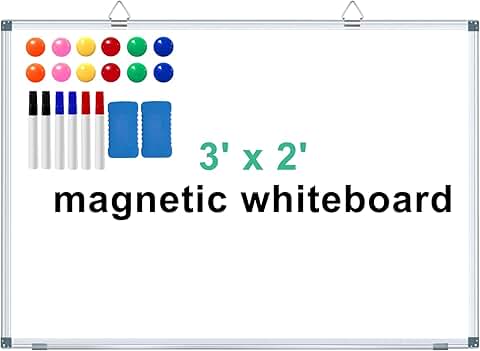 Large 36x24 Inch Magnetic Whiteboard with Markers and Erasers