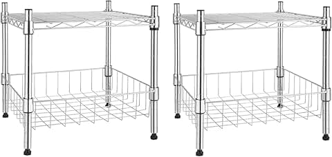 Two-Tier Wire Metal Storage Shelving, 2 Pack
