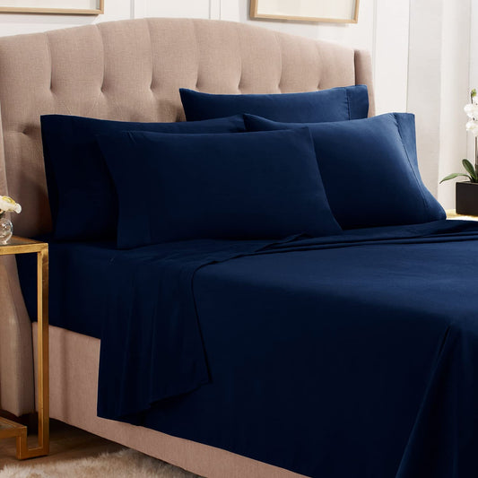 Empyrean Split King Sheets Set - 110 GSM 7 Piece Bed Sheets for Split King Size Bed, Double Brushed Split King Size Sheets, Hotel Luxury Sheets, Soft Be ng Sheets & Pillowcases - Navy Blue