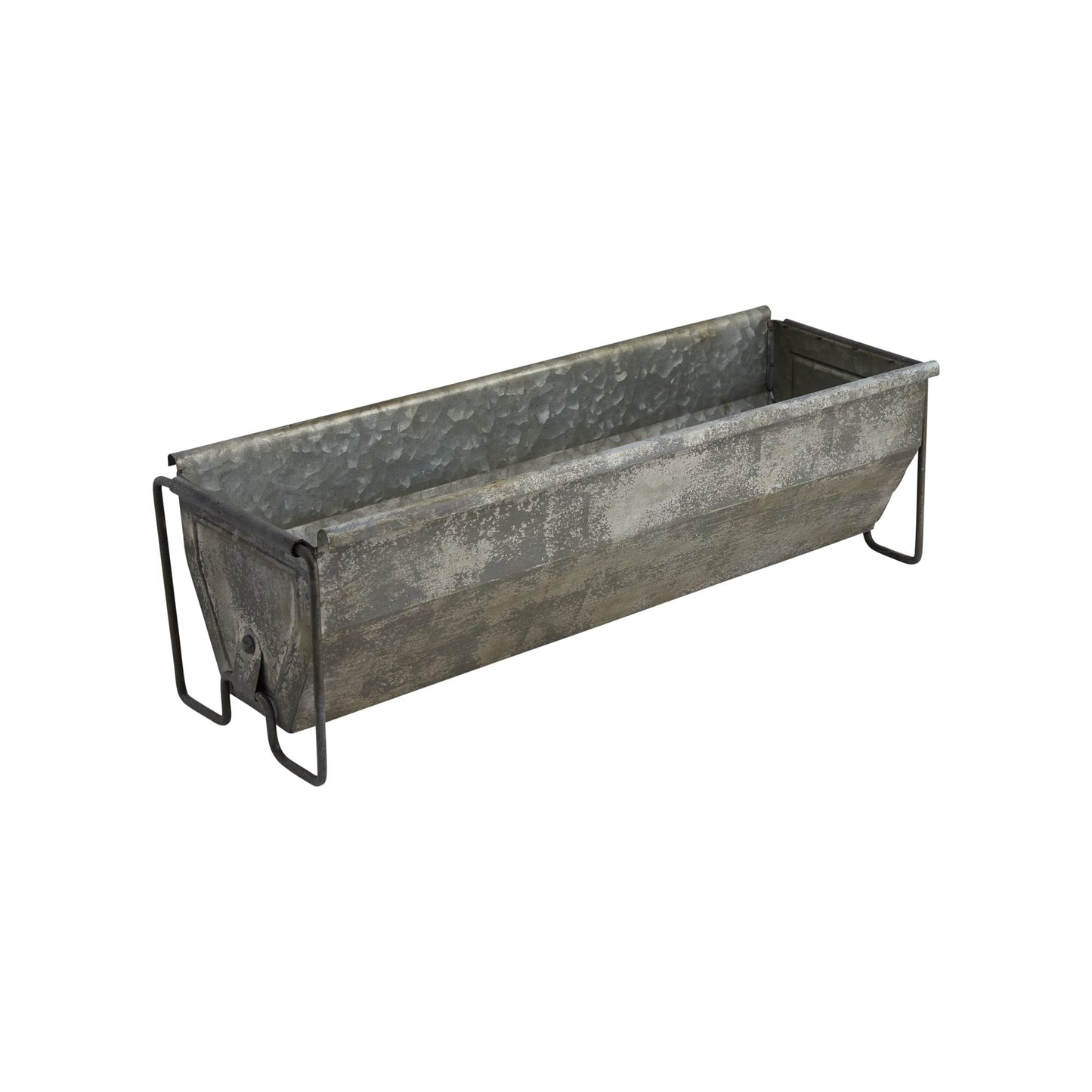 Decorative Metal Trough Container, Distressed Zinc Finish